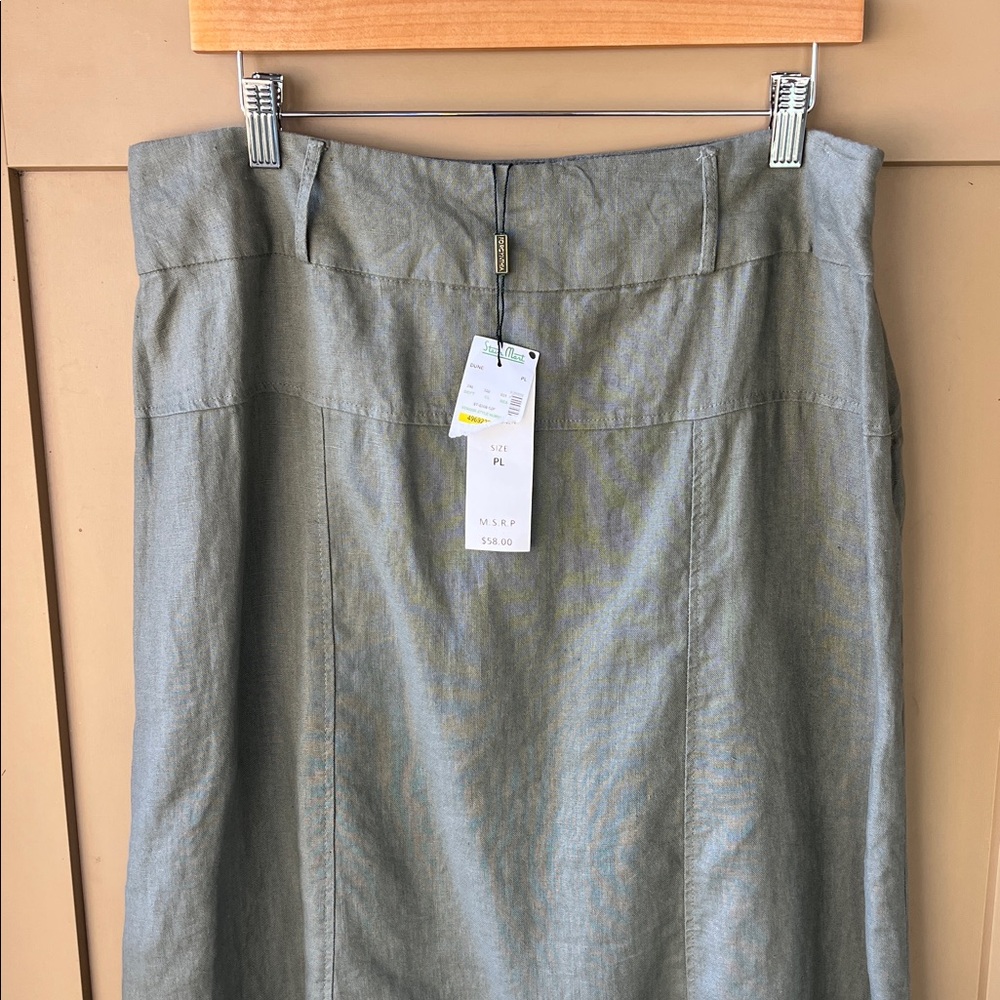 For Cynthia PL New w Tag 100% Linen Mid Skirt A Line Olive Green - Picture 7 of 10